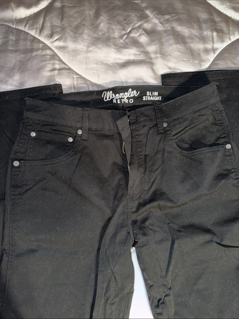 Wrangler Black Jeans with Brown Leather Logo Patch